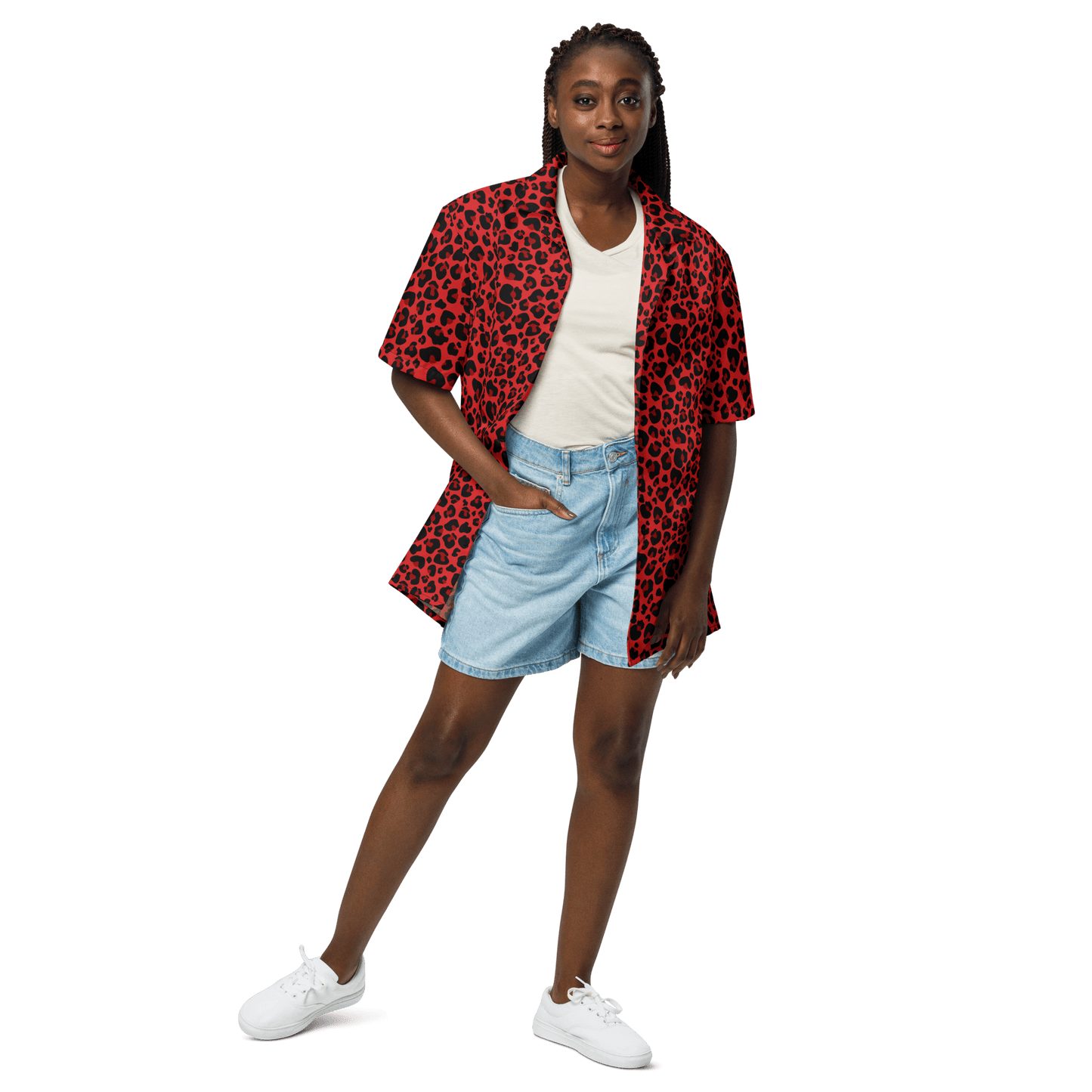 Goth Cloth's Feline Fever Red Cheetah Button-Up Shirt