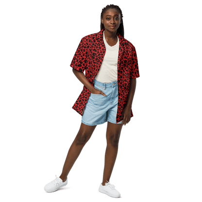 Goth Cloth's Feline Fever Red Cheetah Button-Up Shirt