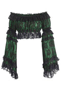 Green/Black Lace Smocked Flare Sleeve Peasant Top - Daisy Corsets
