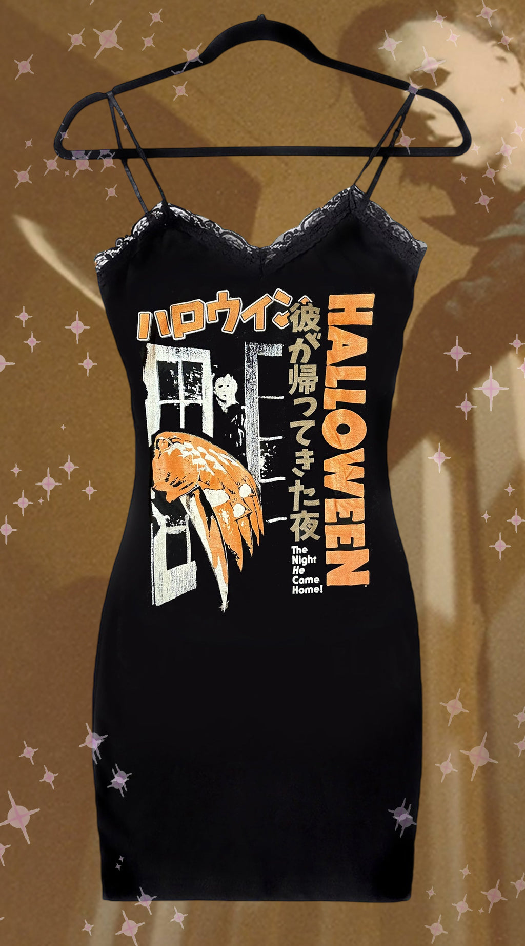 Halloween'"Japanese Flyer' Black Lace Strap Dress