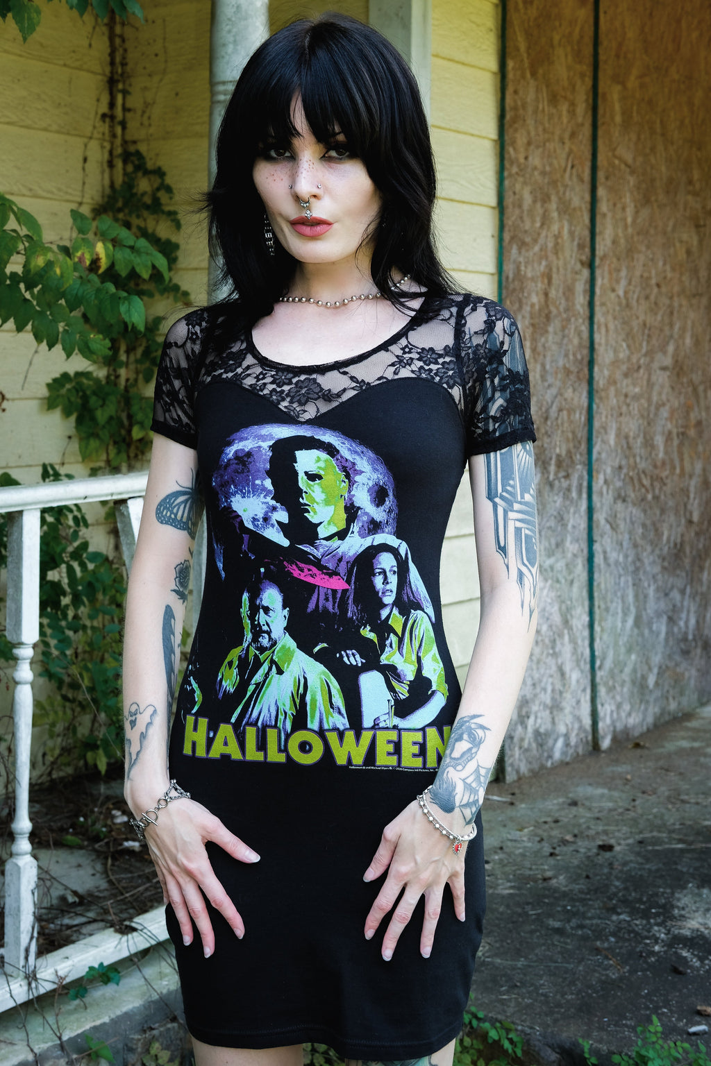 Halloween 'Laurie Strode, Dr. Loomis, & The Shape' Black Lace Dress