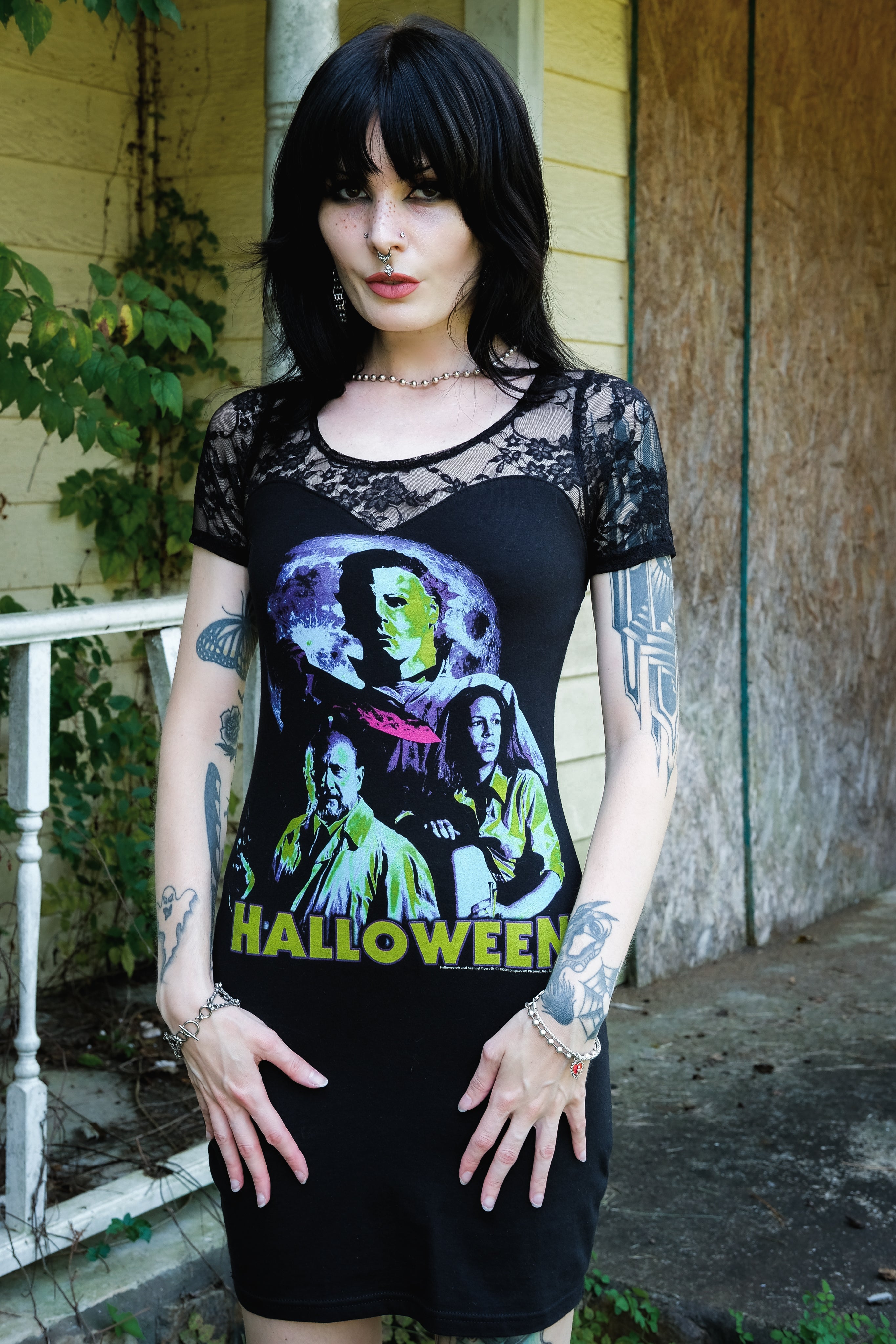 Halloween 'Laurie Strode, Dr. Loomis, & The Shape' Black Lace Dress