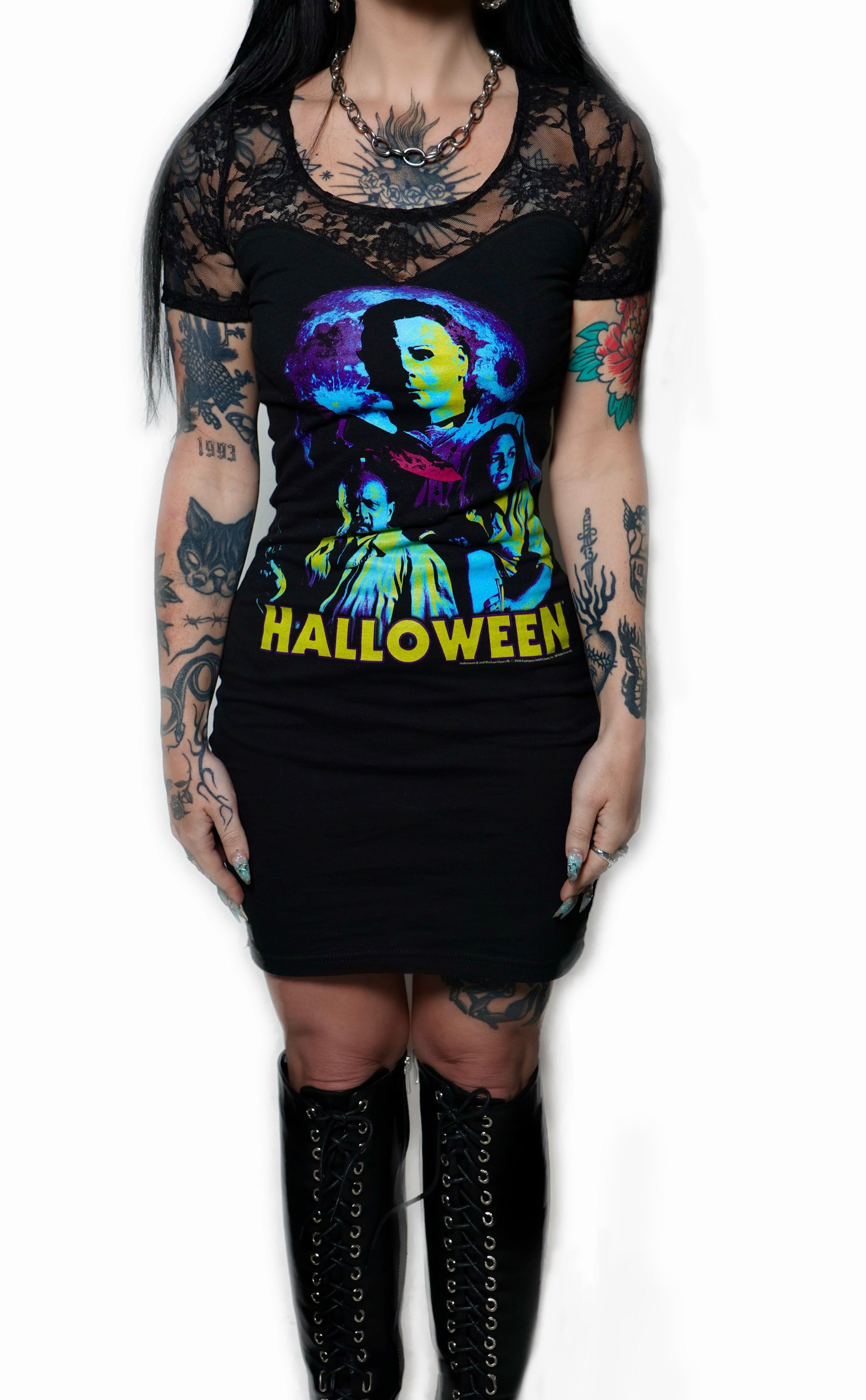Halloween 'Laurie Strode, Dr. Loomis, & The Shape' Black Lace Dress