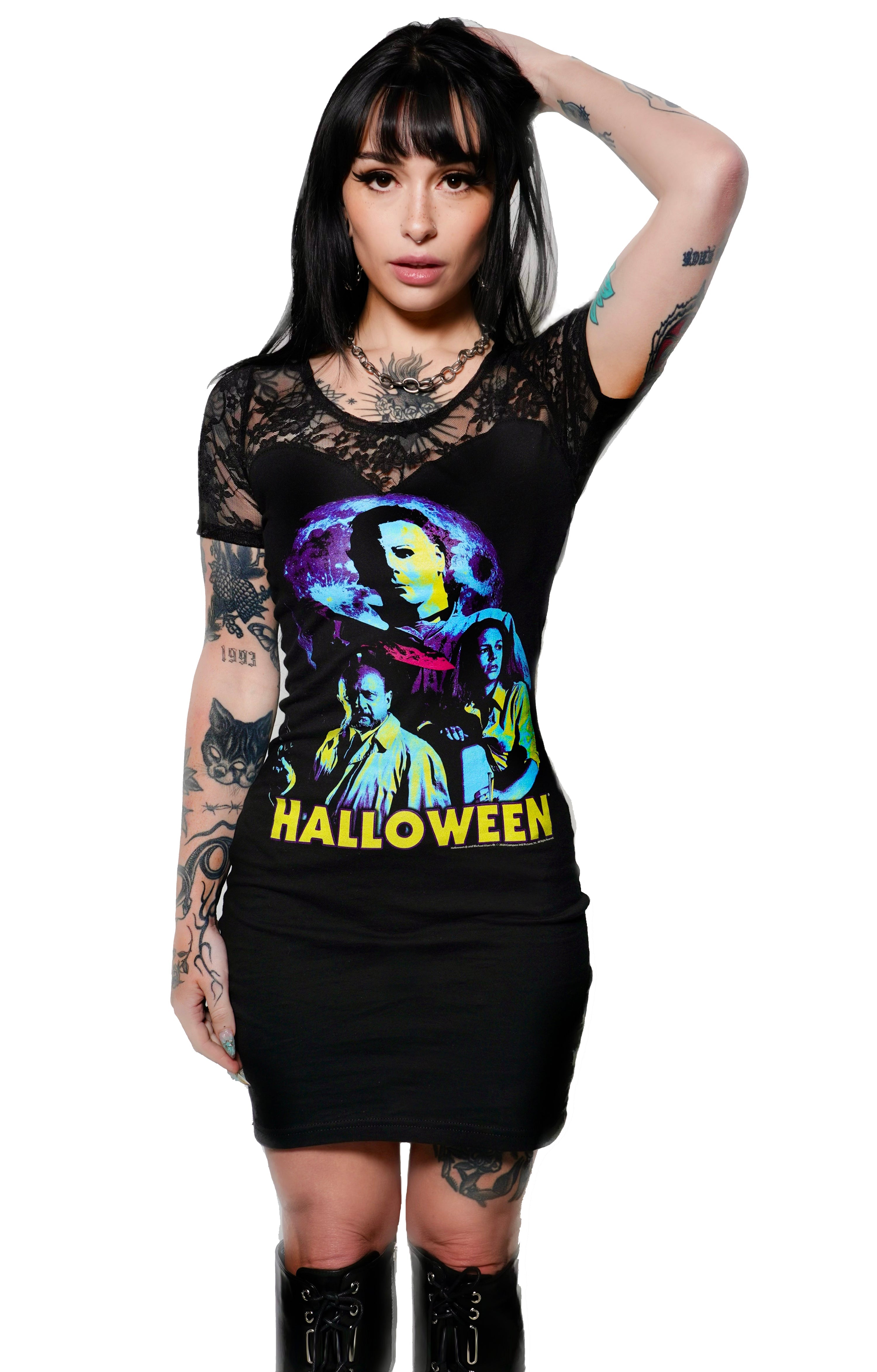 Halloween 'Laurie Strode, Dr. Loomis, & The Shape' Black Lace Dress