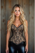 Lavish Beige/Black Lace Overbust Corset Sweetheart Neckline Busk Closure - Daisy Corsets