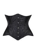 Lavish Black Brocade Waist Cincher Under Bust Corset w/Front Busk Closure - Daisy Corsets