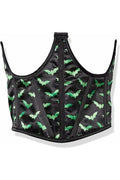 Lavish Black & Green Bats Satin Open Cup Waist Cincher - Daisy Corsets