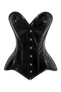 Lavish Black Patent PVC Vinyl Overbust Corset Sweetheart Neckline Busk Closure - Daisy Corsets