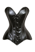 Lavish Black Wet Look Faux Leather Overbust Corset Sweetheart Neckline Busk Closure - Daisy Corsets