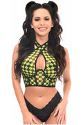 Lavish Black/Green Checker Mesh Underwire Cincher w/Built In Halter Top - Daisy Corsets
