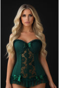 Lavish Dark Green Lycra & Lace Hook & Eye Stretch Bustier Corset - Daisy Corsets