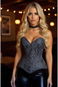 Lavish Dark Grey Lace Overbust Corset Sweetheart Neckline Busk Closure - Daisy Corsets