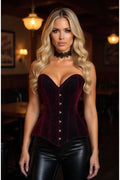Lavish Dark Red Velvet Overbust Corset Sweetheart Neckline Busk Closure - Daisy Corsets