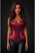 Lavish Dark Red Wine Satin Overbust Corset Sweetheart Neckline Busk Closure - Daisy Corsets