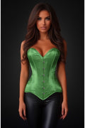 Lavish Green Satin Overbust Corset Sweetheart Neckline Busk Closure - Daisy Corsets