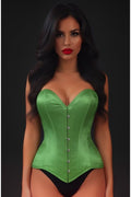 Lavish Green Satin Overbust Corset Sweetheart Neckline Busk Closure - Daisy Corsets