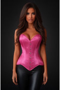 Lavish Hot Pink Satin Overbust Corset Sweetheart Neckline Busk Closure - Daisy Corsets