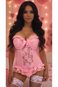 Lavish Lt Pink Lycra & Lace Hook & Eye Stretch Bustier Corset - Daisy Corsets