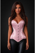 Lavish Lt Pink Satin Overbust Corset Sweetheart Neckline Busk Closure - Daisy Corsets