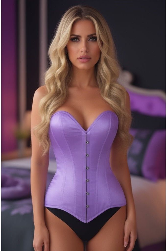 Lavish Lt Purple Satin Overbust Corset Sweetheart Neckline Busk Closure - Daisy Corsets