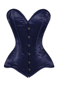 Lavish Navy Blue Satin Overbust Corset Sweetheart Neckline Busk Closure - Daisy Corsets