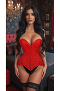 Lavish Red Brocade Overbust Corset W/Busk Closure - Daisy Corsets