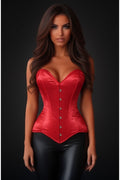 Lavish Red Satin Overbust Corset Sweetheart Neckline Busk Closure - Daisy Corsets