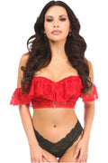 Lavish Red Sheer Lace Off - The - Shoulder Underwire Short Bustier - Daisy Corsets