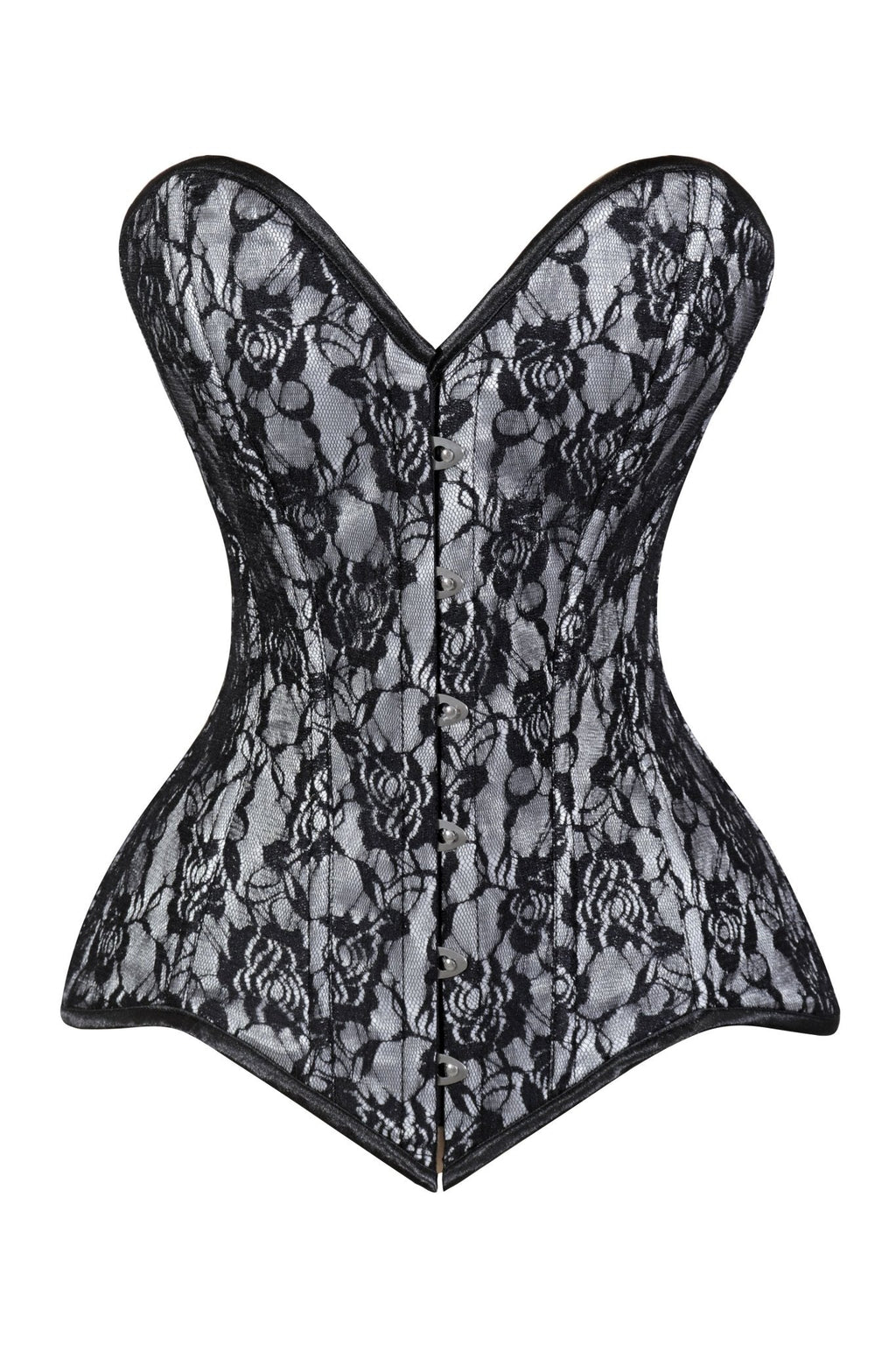 Lavish White/Black Lace Overbust Corset Sweetheart Neckline Busk Closure - Daisy Corsets