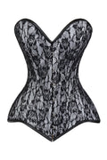 Lavish White/Black Lace Overbust Corset Sweetheart Neckline Busk Closure - Daisy Corsets