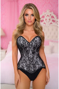 Lavish White/Black Lace Overbust Corset Sweetheart Neckline Busk Closure - Daisy Corsets