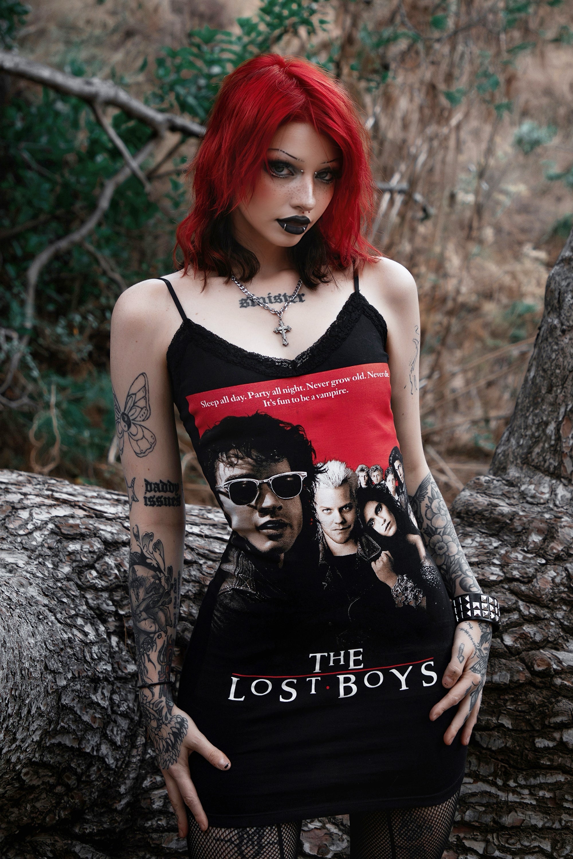 Handmade Lost Boys Movie Poster Black Lace Strap Dress