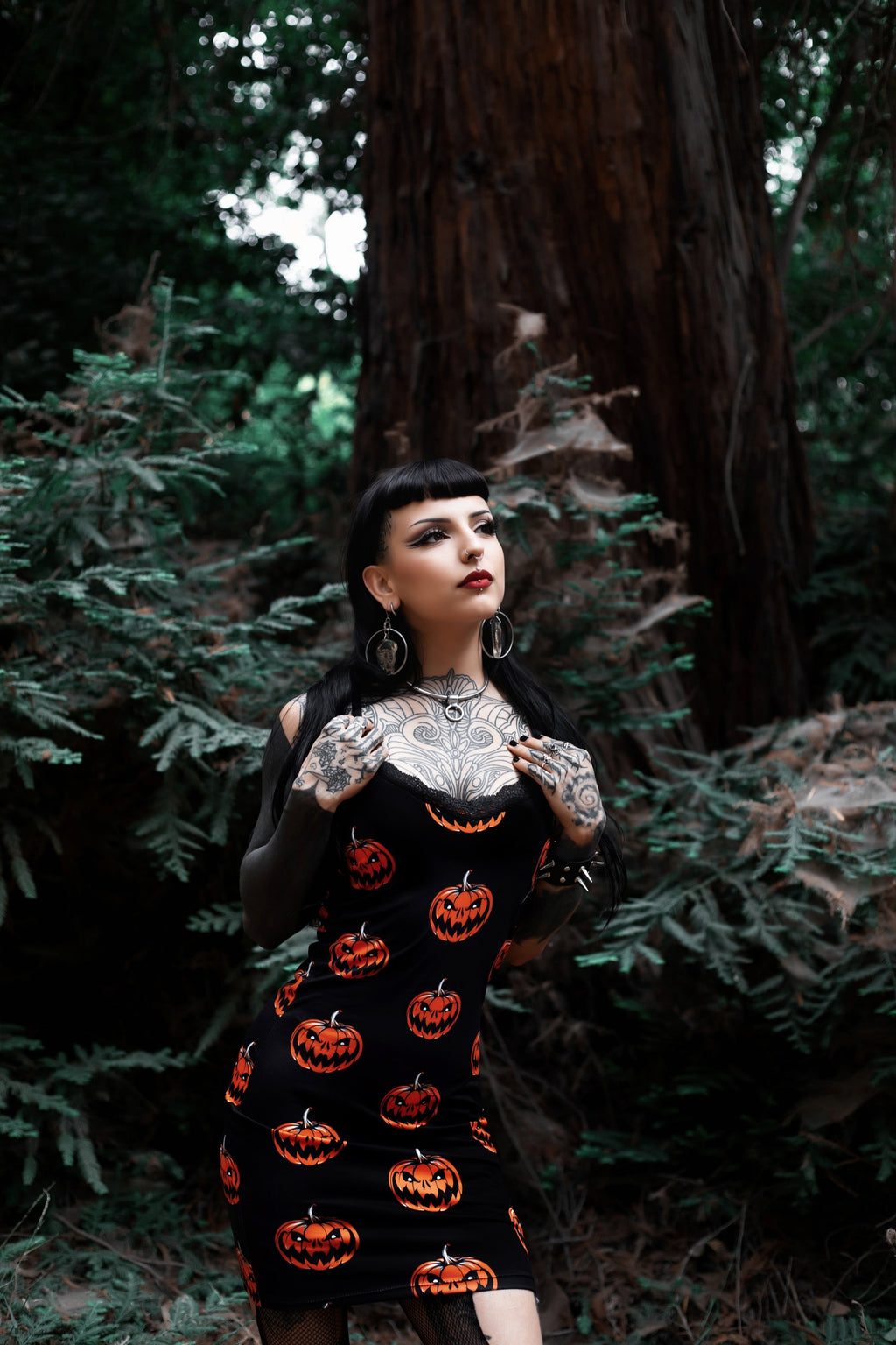 Pumpkins Print Lace Strap Dress
