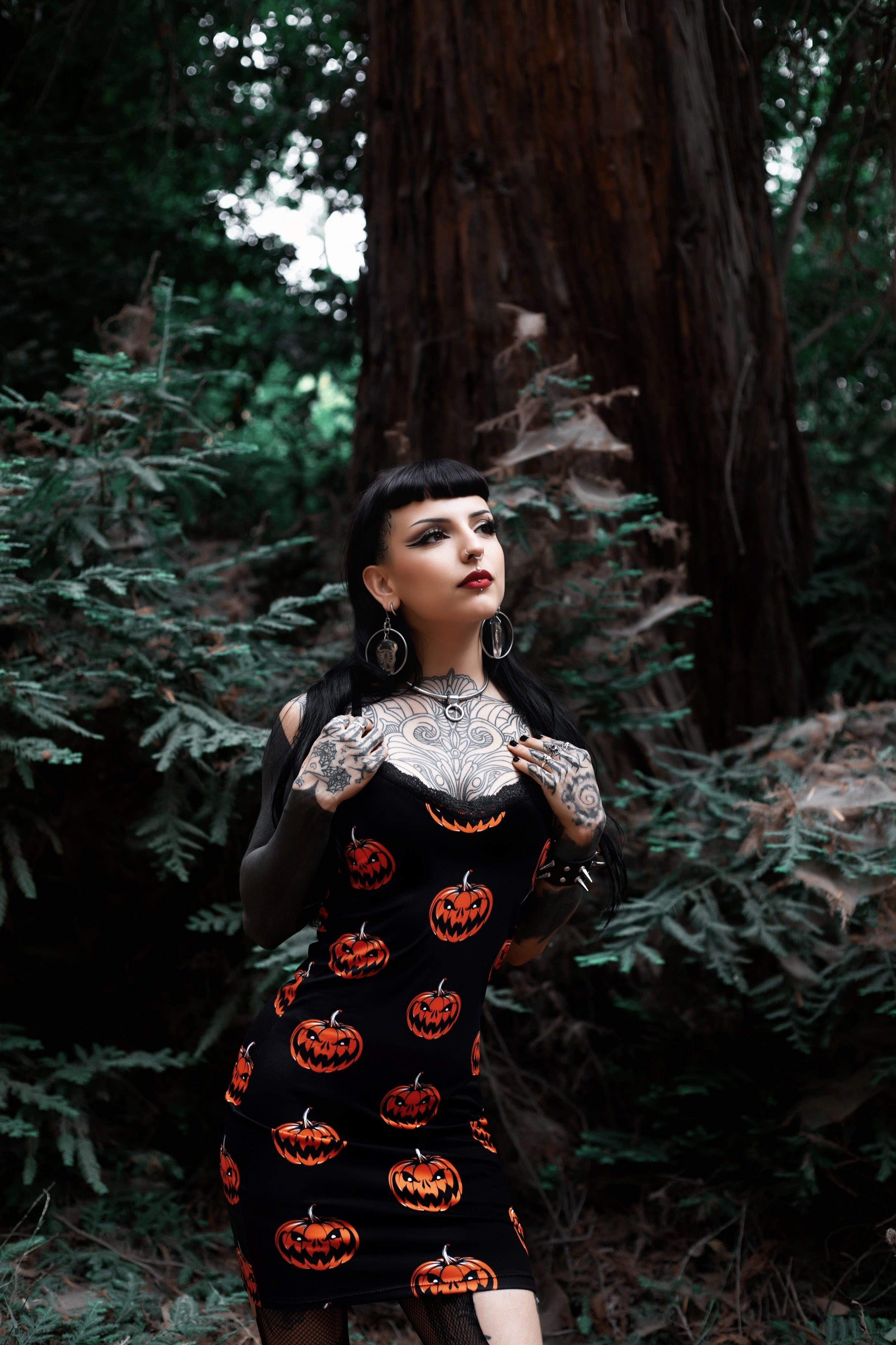Pumpkins Print Lace Strap Dress