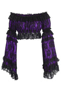 Purple/Black Lace Smocked Flare Sleeve Peasant Top - Daisy Corsets