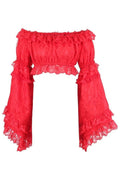 Red Lace Smocked Flare Sleeve Peasant Top - Daisy Corsets
