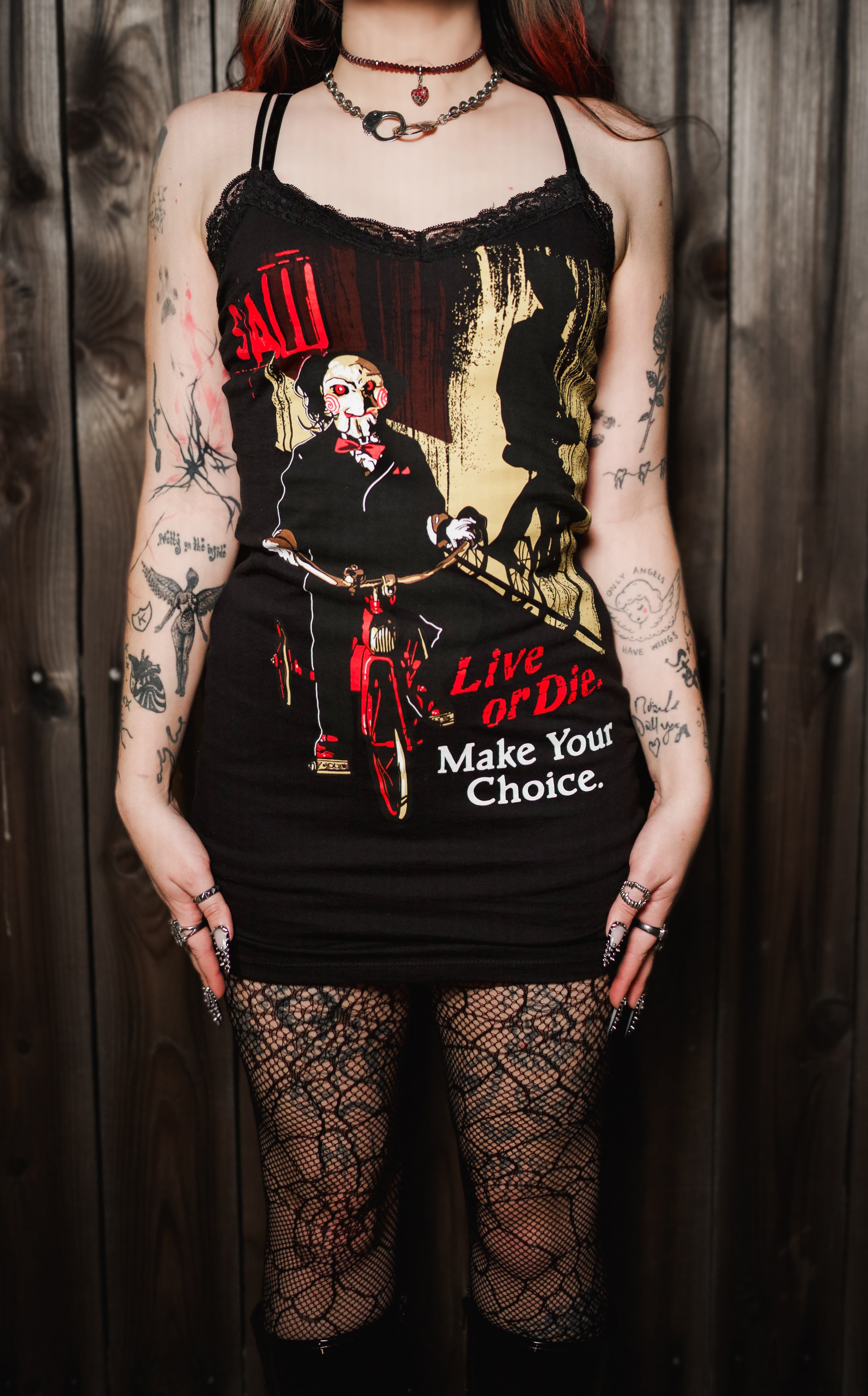 Saw 'Live or Die' Black Lace Strap Dress