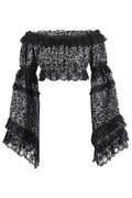 Silver/Black Brocade Smocked Flare Sleeve Peasant Top - Daisy Corsets