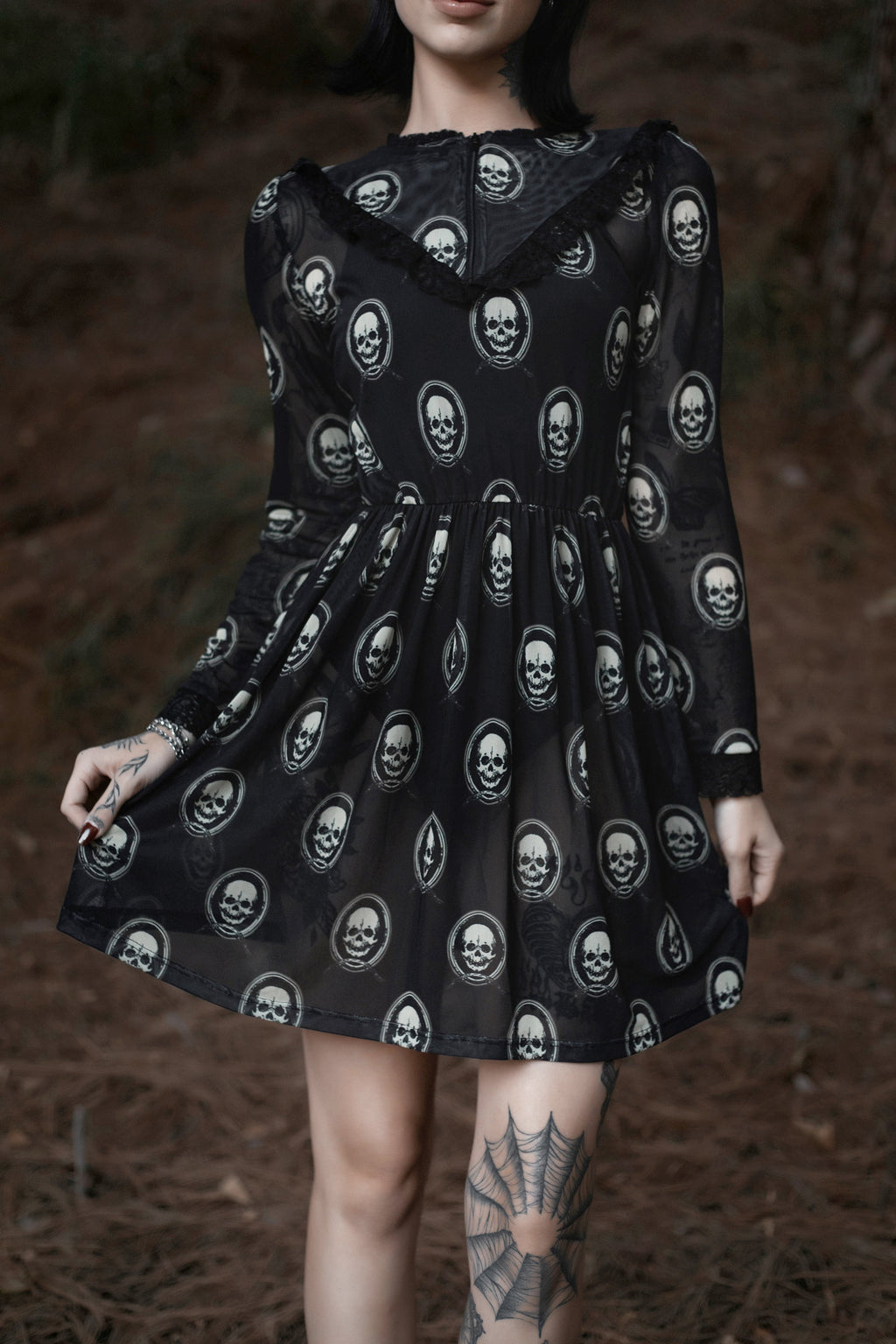 Skull Print Victorian Lace Dress