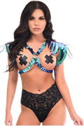 Teal/Blue Holo Shoulder Fringe Body Harness - Daisy Corsets