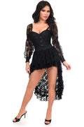 Top Drawer 2 PC Black Lace Steel Boned Corset & Lace Skirt Set - Daisy Corsets