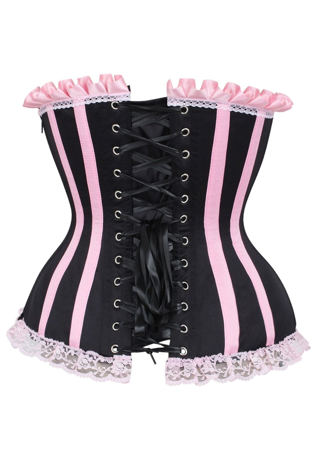 Top Drawer 2 PC Pink/Black Burlesque Steel Boned Corset & Bloomer Set - Daisy Corsets