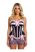 Top Drawer 2 PC Pink/Black Striped Burlesque Steel Boned Corset & Bloomer Set - Daisy Corsets