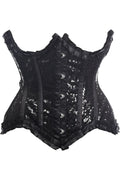 Top Drawer Black Satin & Sequin Underwire Curvy Cut Steel Boned Waist Cincher Corset - Daisy Corsets