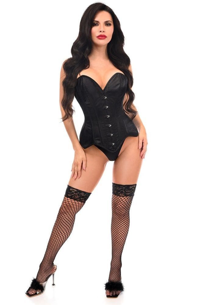 Top Drawer Black Satin Steel Boned Overbust Corset - Daisy Corsets