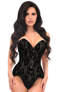 Top Drawer Black Satin w/Black Lace Overlay Steel Boned Overbust Corset