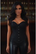 Top Drawer Black Satin w/Black Lace Overlay Steel Boned Overbust Corset - Daisy Corsets