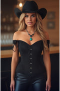Top Drawer Black Suede Steel Boned Corset w/Straps - Daisy Corsets