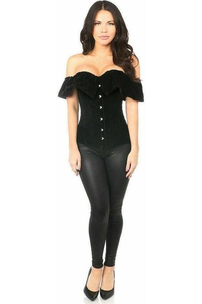 Top Drawer Black Velvet Off - The - Shoulder Steel Boned Corset - Daisy Corsets