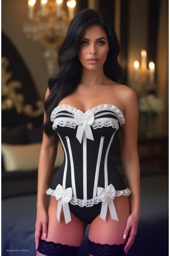 Top Drawer Black/White Steel Boned Burlesque Corset - Daisy Corsets